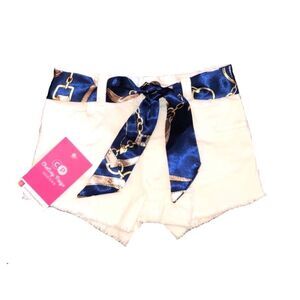 Toddler White Denim Shorts W/ Scarf Belt